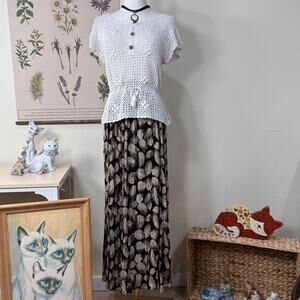 Vintage 90s Y2k Leaf Print Maxi Skirt Coastal Cowgirl Fairy Grunge Forest Boho S